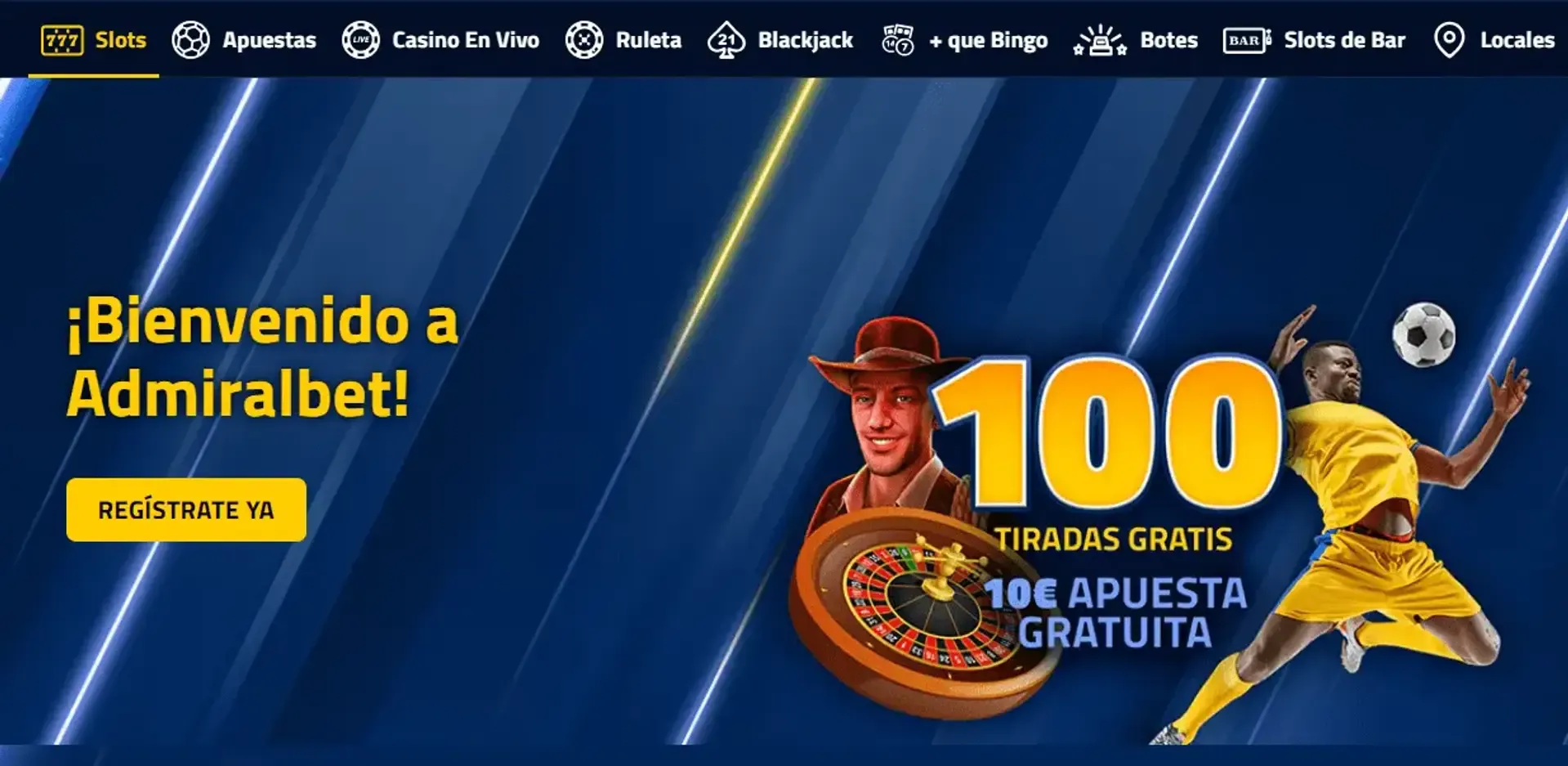 Schermata di Admiralbet casino con slot e bonus